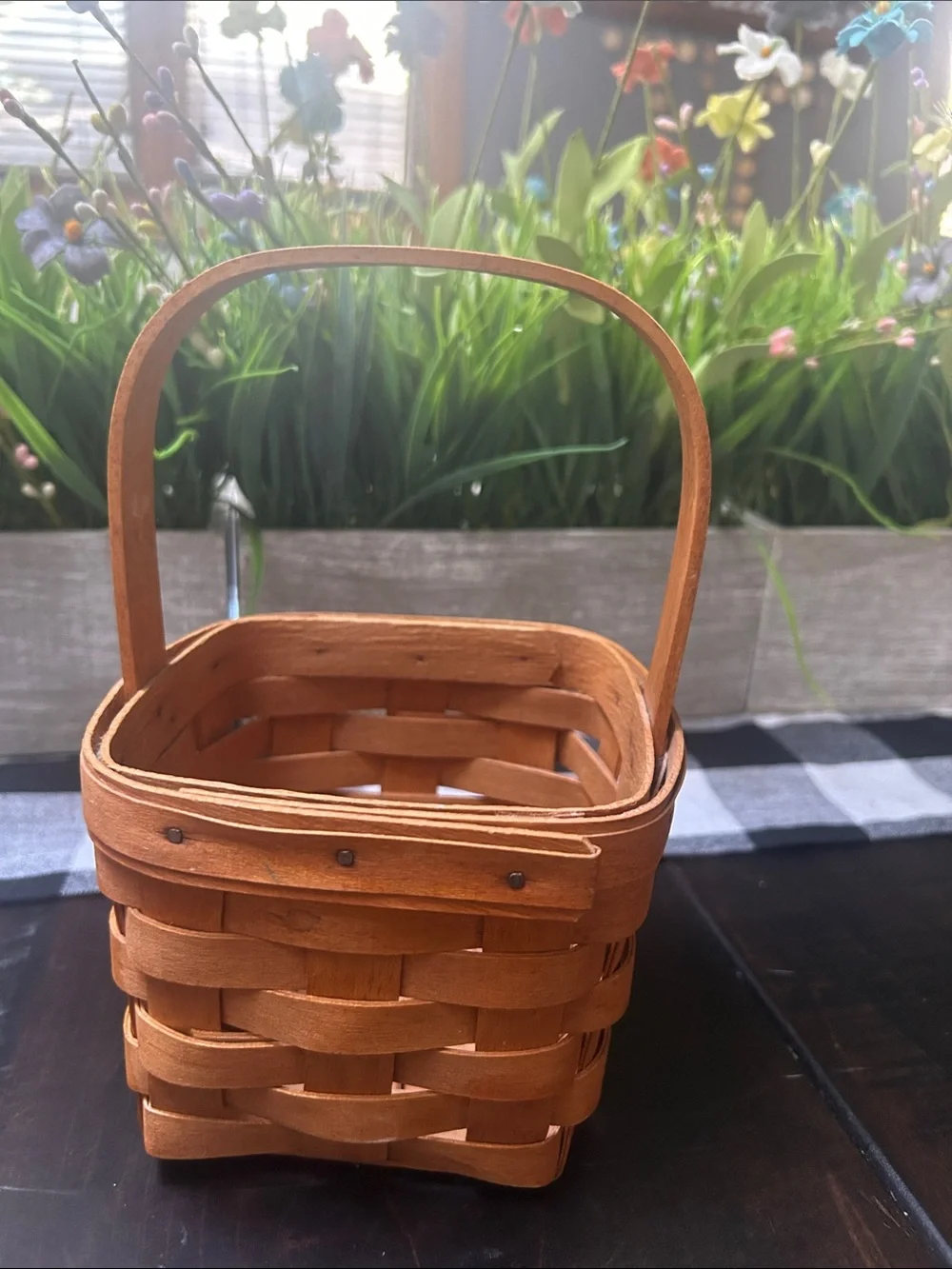 Longaberger Handwoven Rustic Wooden Basket with Handle - Brown